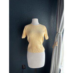 Vintage Pendleton Women's Butter Yellow Short Sleeve Cable Sweater Sz S Preppy